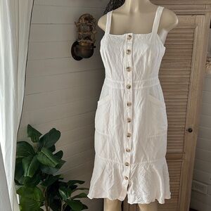 Banana Republic White Midi linen Dress with Button Detail petite 8